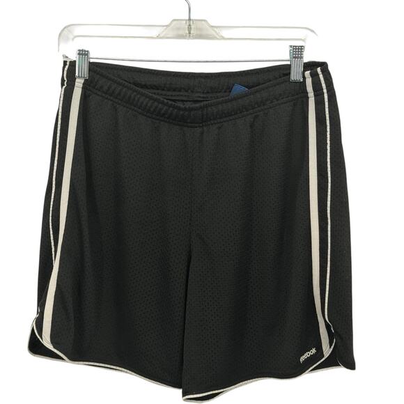 Reebok Y2K VTG Nylon Shorts Mesh Gym Sports Mens M Black Striped Athletic Active - Picture 1 of 6
